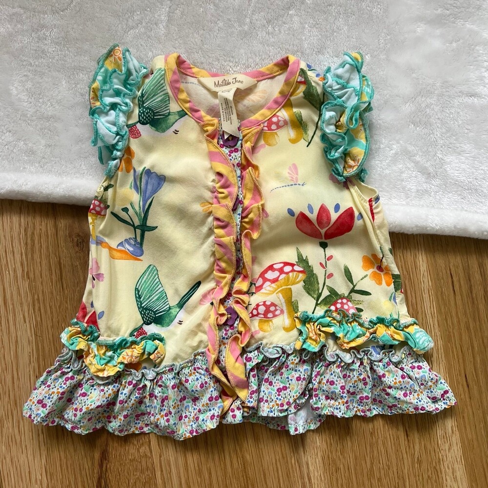 Matilda Jane Dancing Away Garden Top tank hummingbird flowers ruffles button fro